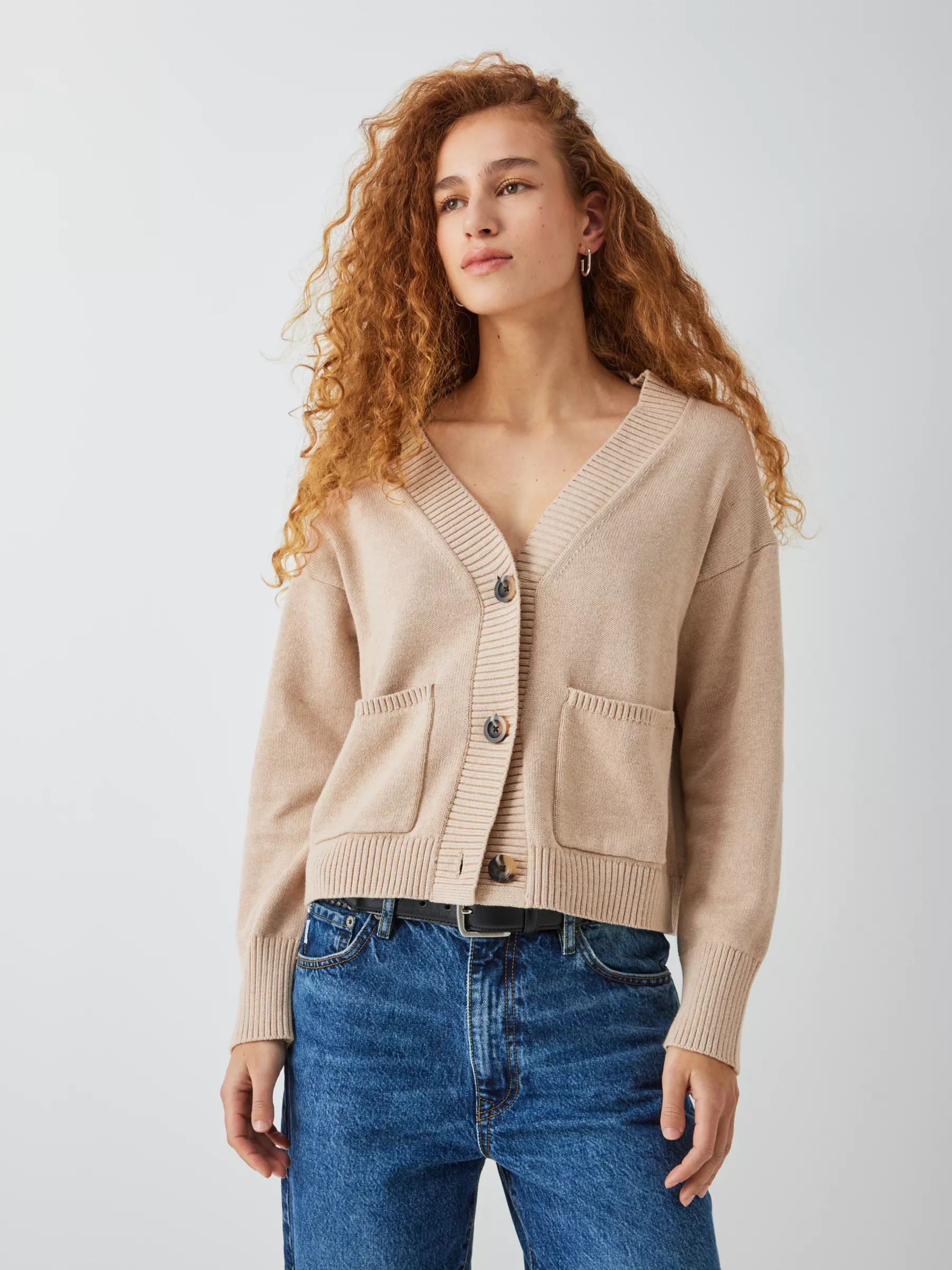 John Lewis ANYDAY Patch Pocket Cardigan, Oatmeal | John Lewis (UK)