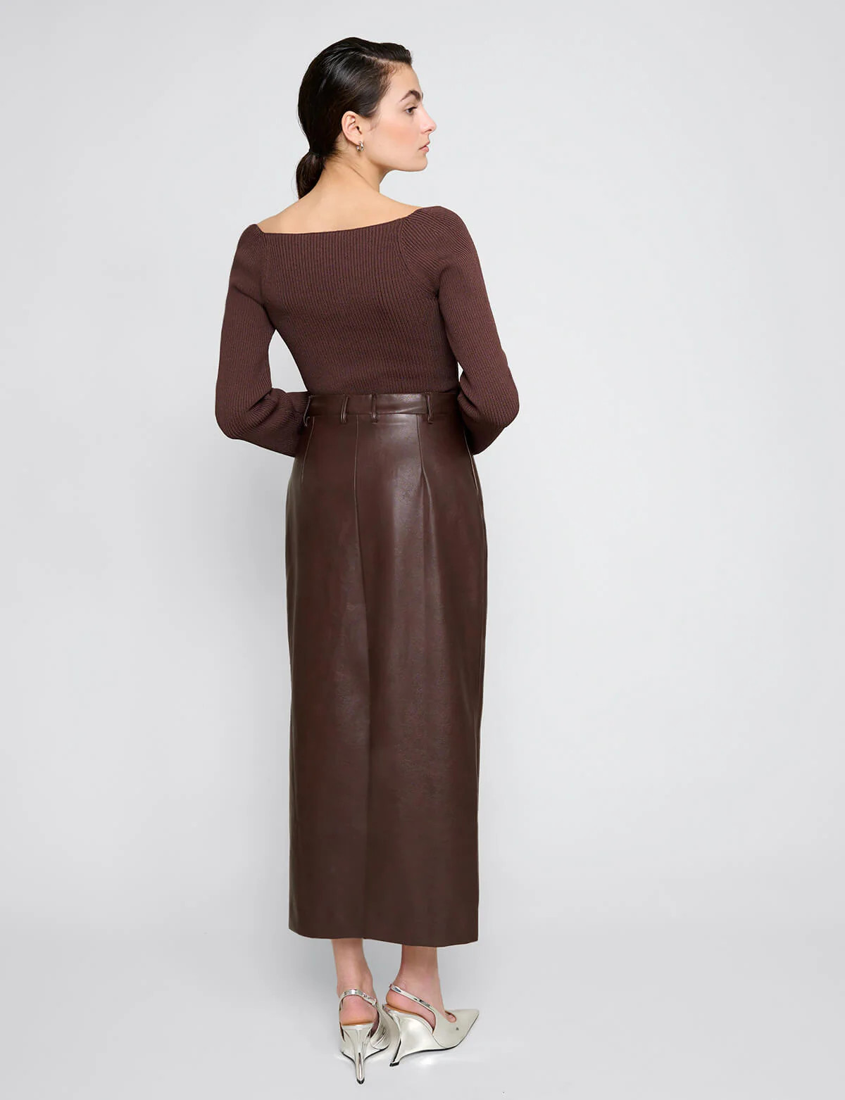 Yve Dark Brown Leather Skirt-BESTSELLER | Pixie Market