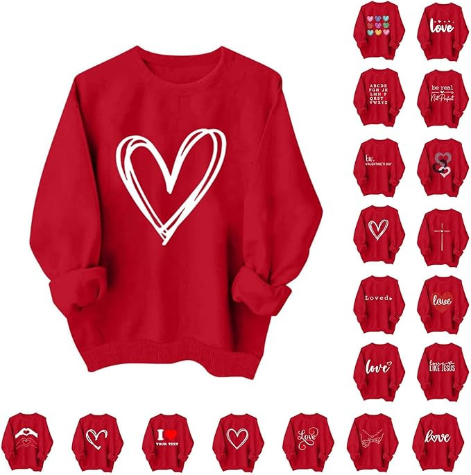 Valentines Shirt for Women Causal Heart Print Graphic Long Sleeve Oversized Blouse Tops Plus Size... | Amazon (US)