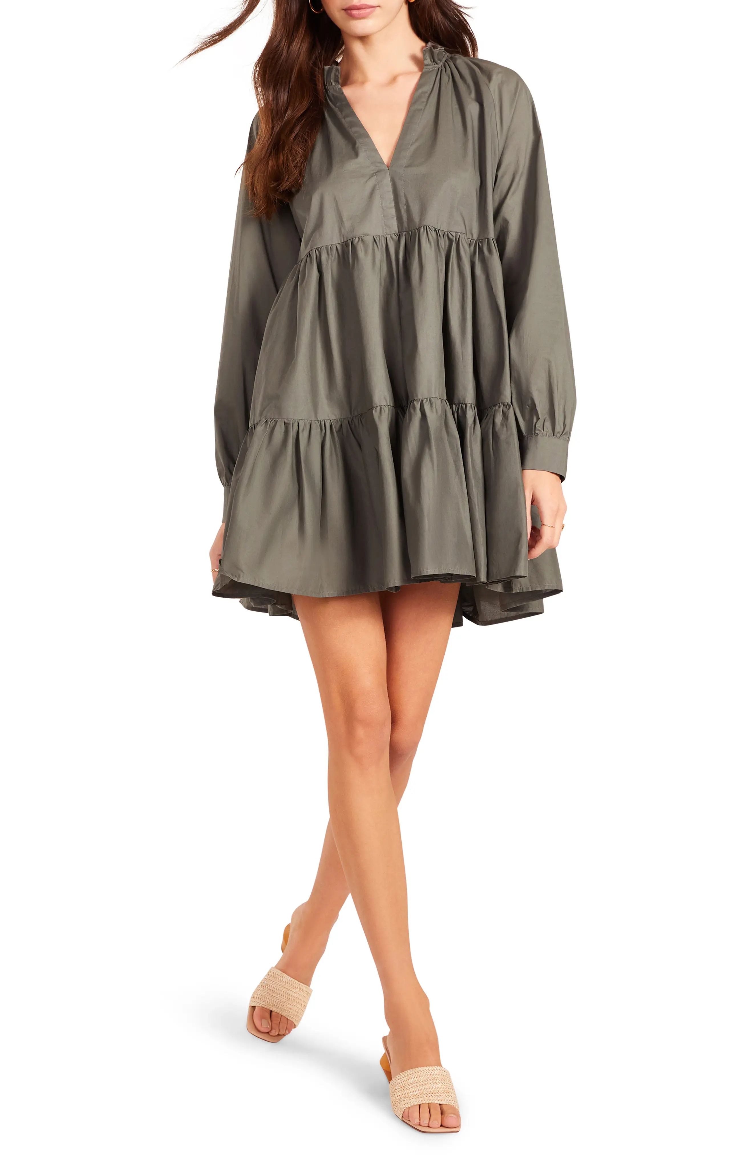 Women's Bb Dakota X Steve Madden These Days Long Sleeve Tiered Minidress, Size X-Small - Green | Nordstrom