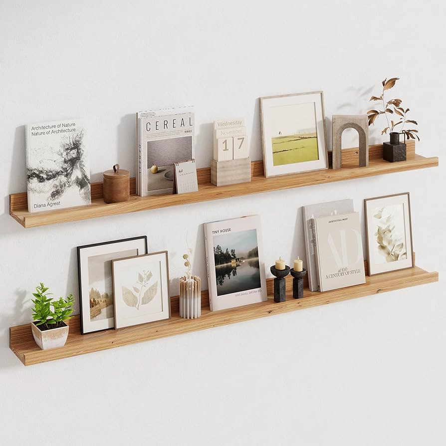 Picture Ledge Shelf, 48 Inch Long Floating Shelves for Wall, Nursery Bookshelf for Storage with L... | Amazon (US)