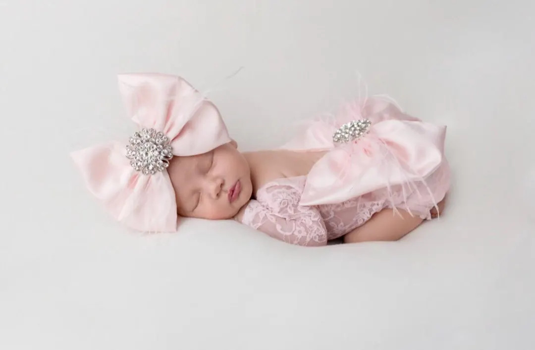 ROMPER Only! Perfectly Pink Lace and Feather Romper, Newborn Girl Photo Prop, Pink Newborn Romper... | Etsy (US)