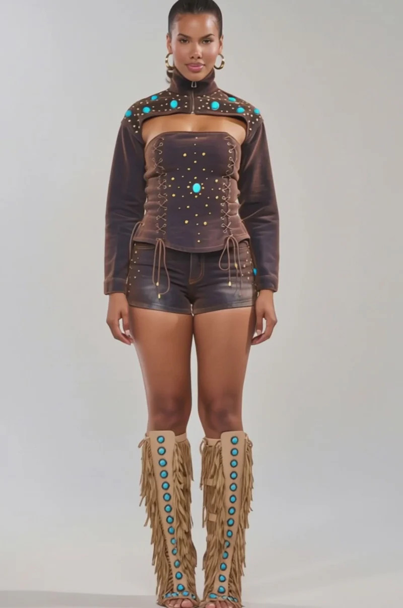 INDIGO STUDDED DENIM BOLERO | AKIRA