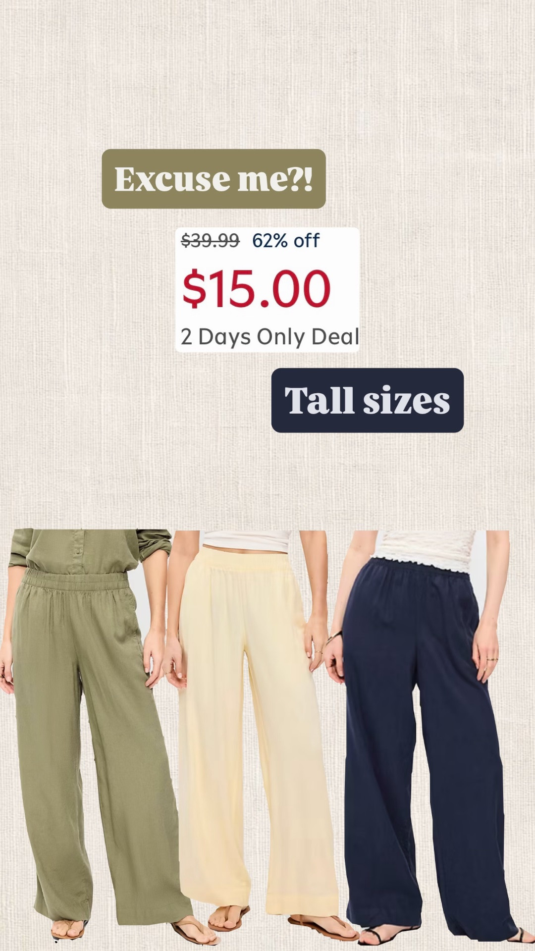 Tall linen pants on deal

#LTKTall #LTKSaleAlert #LTKMidsize
