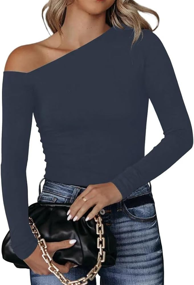 BONITEE Women Off The Shoulder Asymmetrical Tops Long Sleeve Boat Neck Clothes Casual Dressy Blou... | Amazon (US)