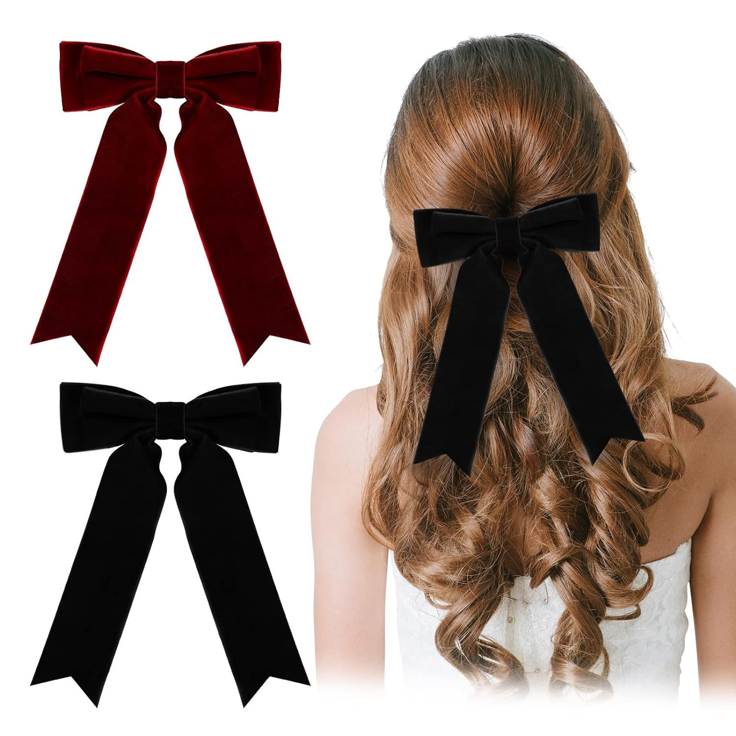 2PCS Velvet Bow Hair Clips, Handmade Headbands for Women Girls, Elegant Hair Ties Hair Styling Ac... | Amazon (US)
