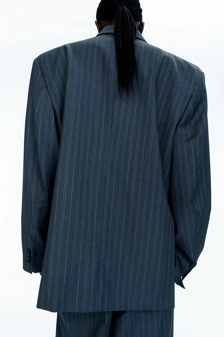 Oversized Wool Blazer - Dark gray/pinstriped - Ladies | H&M US | H&M (US + CA)