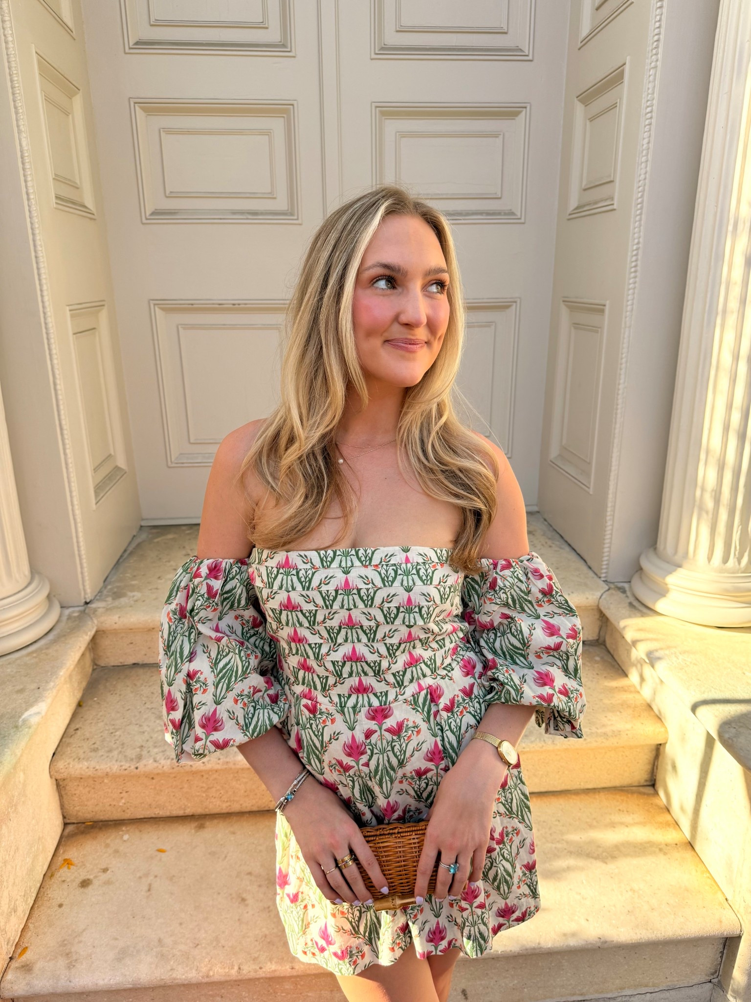 Romper is Especia and named “off the shoulder printed romper” 