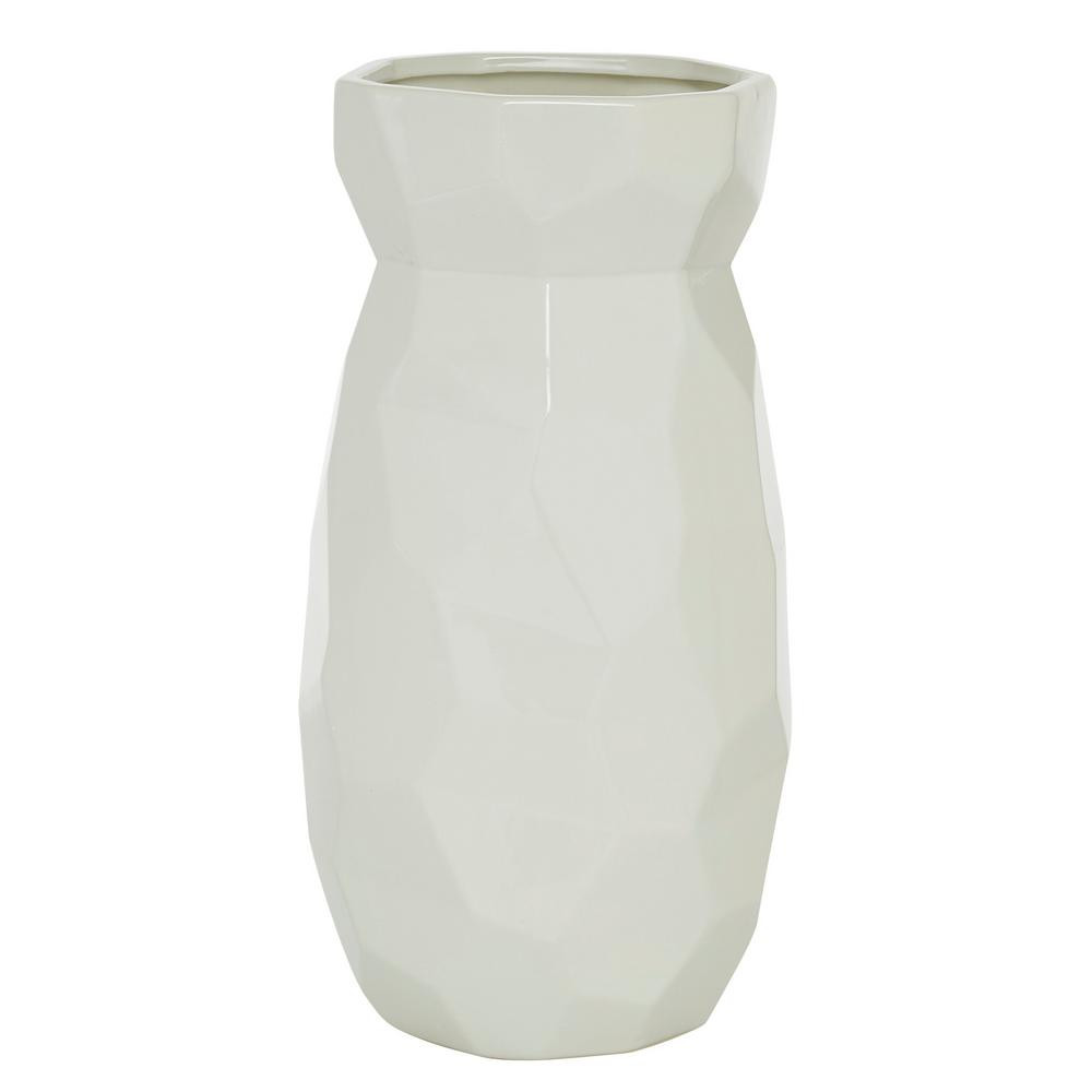 CosmoLiving by Cosmopolitan White Stoneware Modern Decorative Vase | The Home Depot