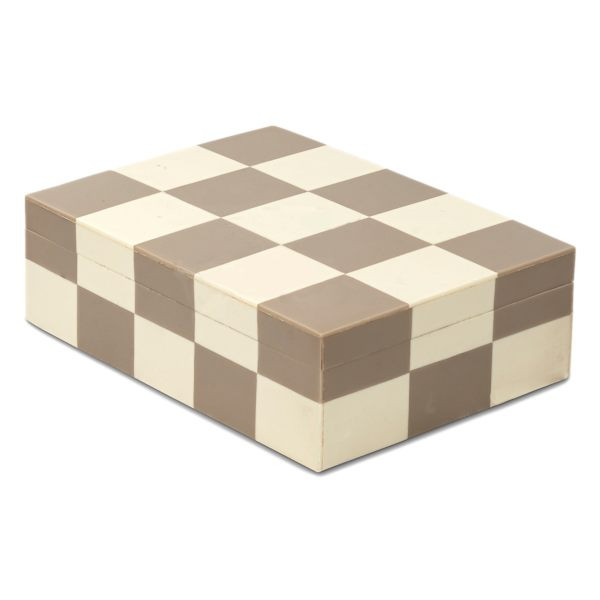 Tan & White Checkered Box, Small | At Home