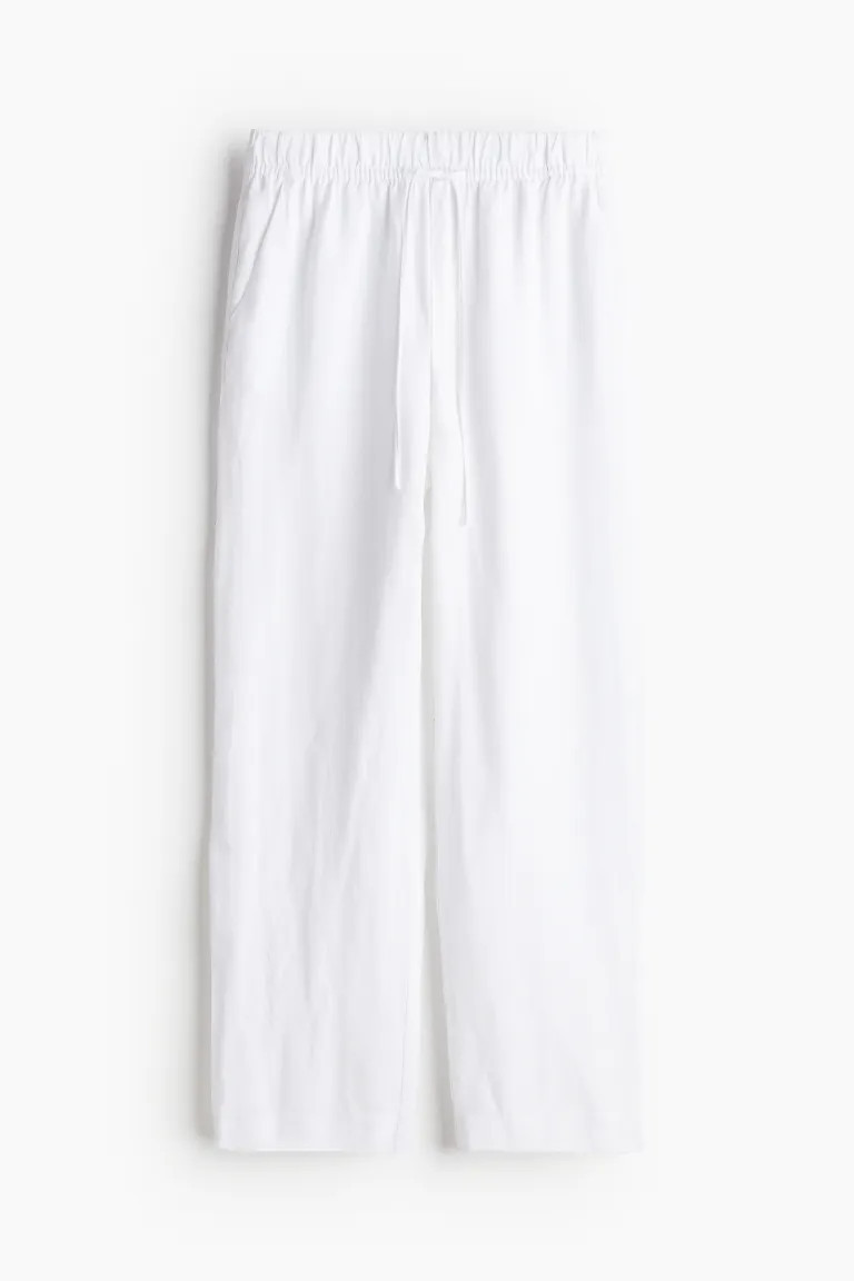 Linen-blend Tapered Pants - High waist - Ankle-length - White - Ladies | H&M US | H&M (US + CA)