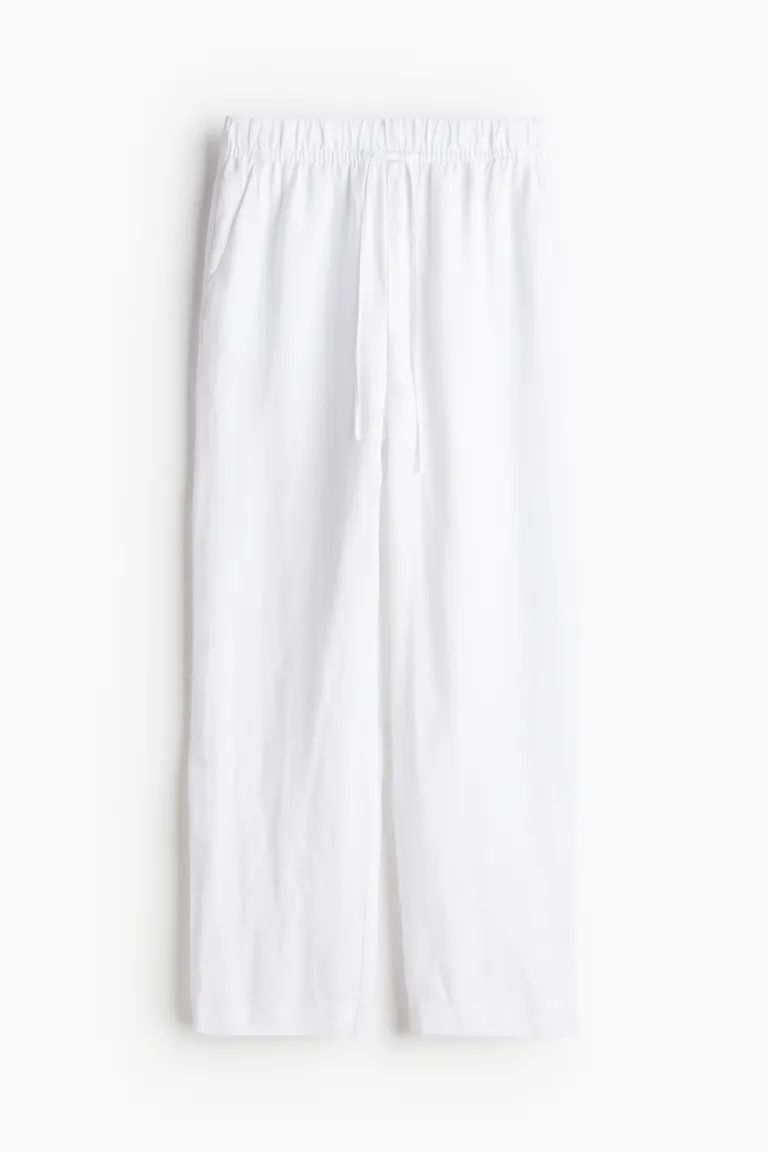 Linen-blend Tapered Pants - High waist - Ankle-length - White - Ladies | H&M US | H&M (US + CA)