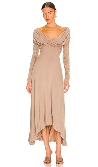Cyd Midi Dress in Taupe | Revolve Clothing (Global)