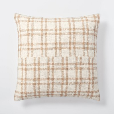 Oversized Woven Plaid Square Throw Pillow with Exposed Zipper Brown/Cream - Threshold™ desi... | Target