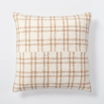 Oversized Woven Plaid Square Throw Pillow with Exposed Zipper Brown/Cream - Threshold&#8482; desi... | Target