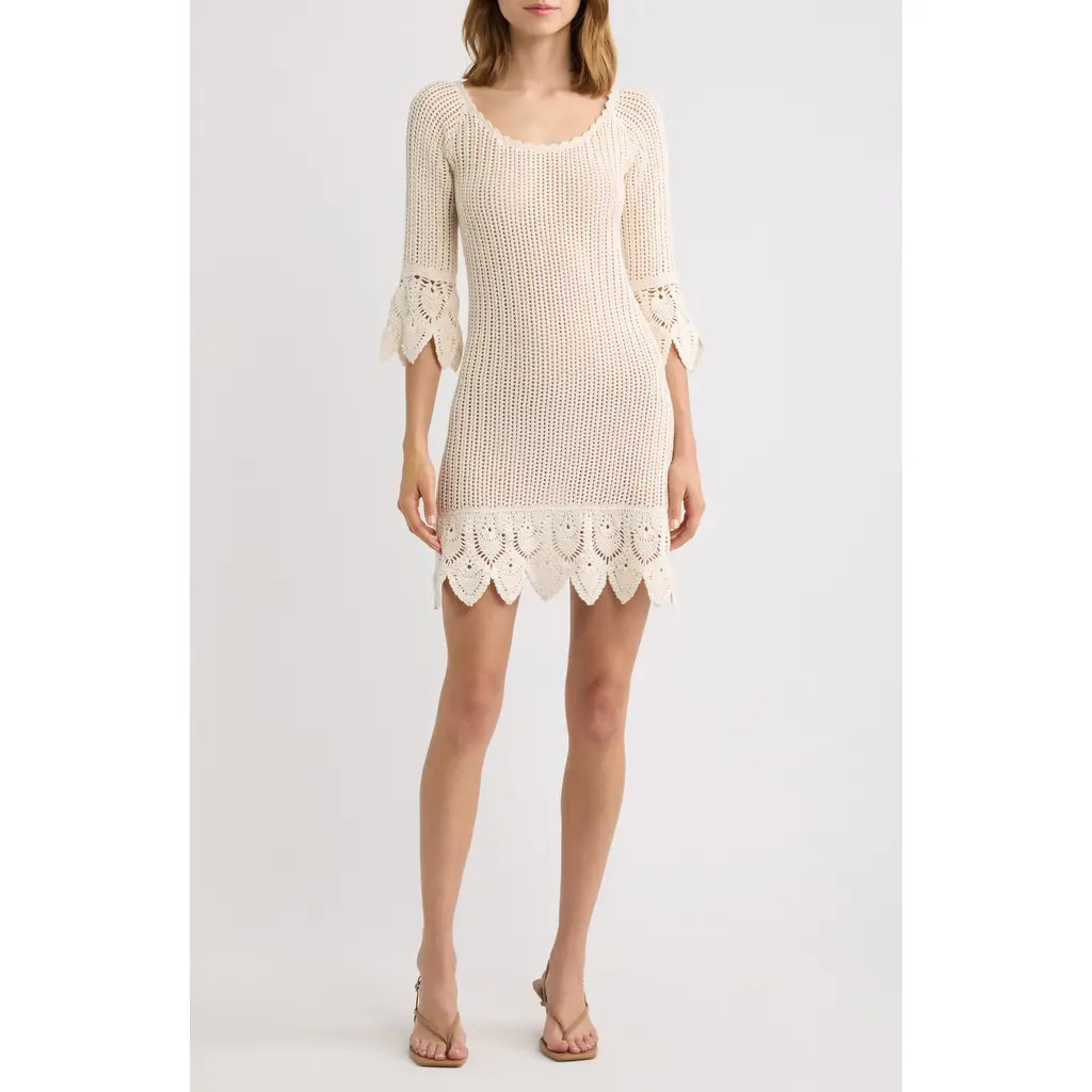LoveShackFancy Krisella Open Mixed Stitch Cotton Sweater Minidress in Ivory at Nordstrom, Size Small | Nordstrom