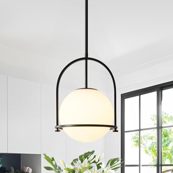Modern Black Schoolhouse Pendant Light Fixture, 6" Black Globe Pendant Lighting with Hanging Adju... | Amazon (US)