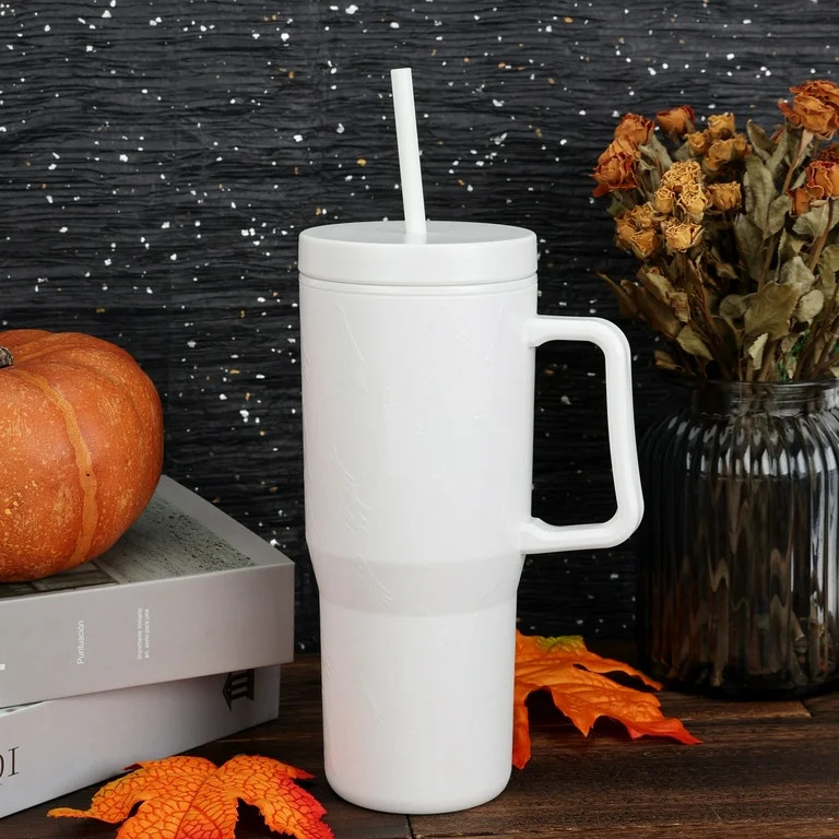 Way to Celebrate Halloween 30 oz Plastic Double Wall Insulated Embossed Ghost Tumbler with Straw ... | Walmart (US)