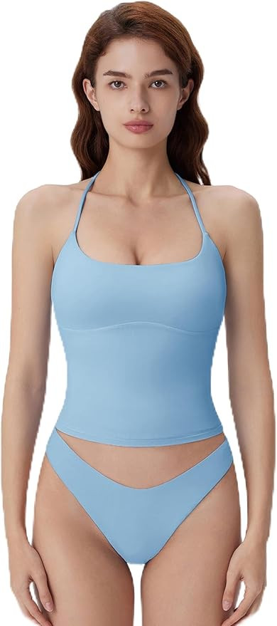 SUUKSESS Halter Tops for Women Tank Tops with Built in Bras Double Lined Backless Top Y2K Going O... | Amazon (US)