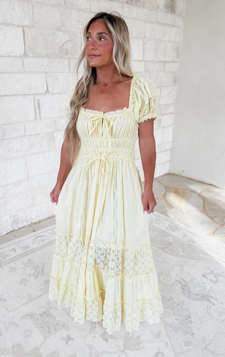 Greta Tiered Lace Maxi Dress - Lt Yellow | CK Squared Boutique