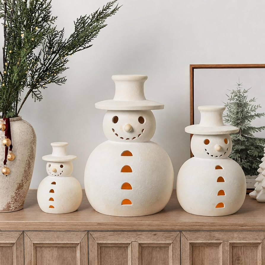 Christmas Decorations, 7.1" Handmade Terracotta Christmas Snowman Figurine | Amazon (US)