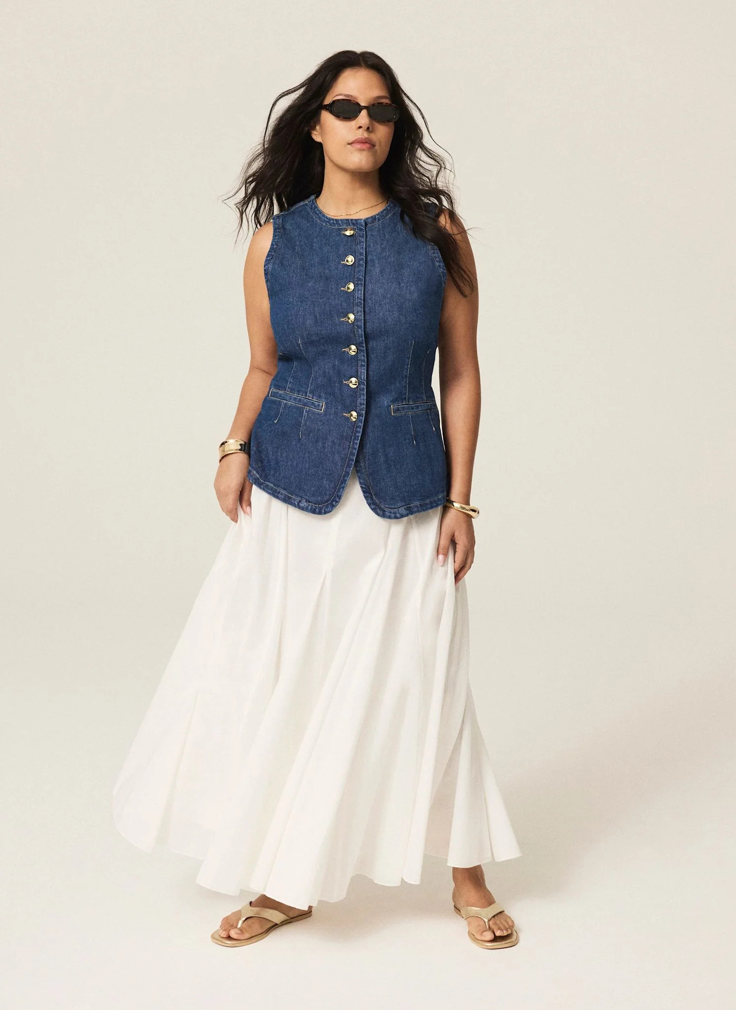White Cotton Full Midi Skirt | Mint Velvet