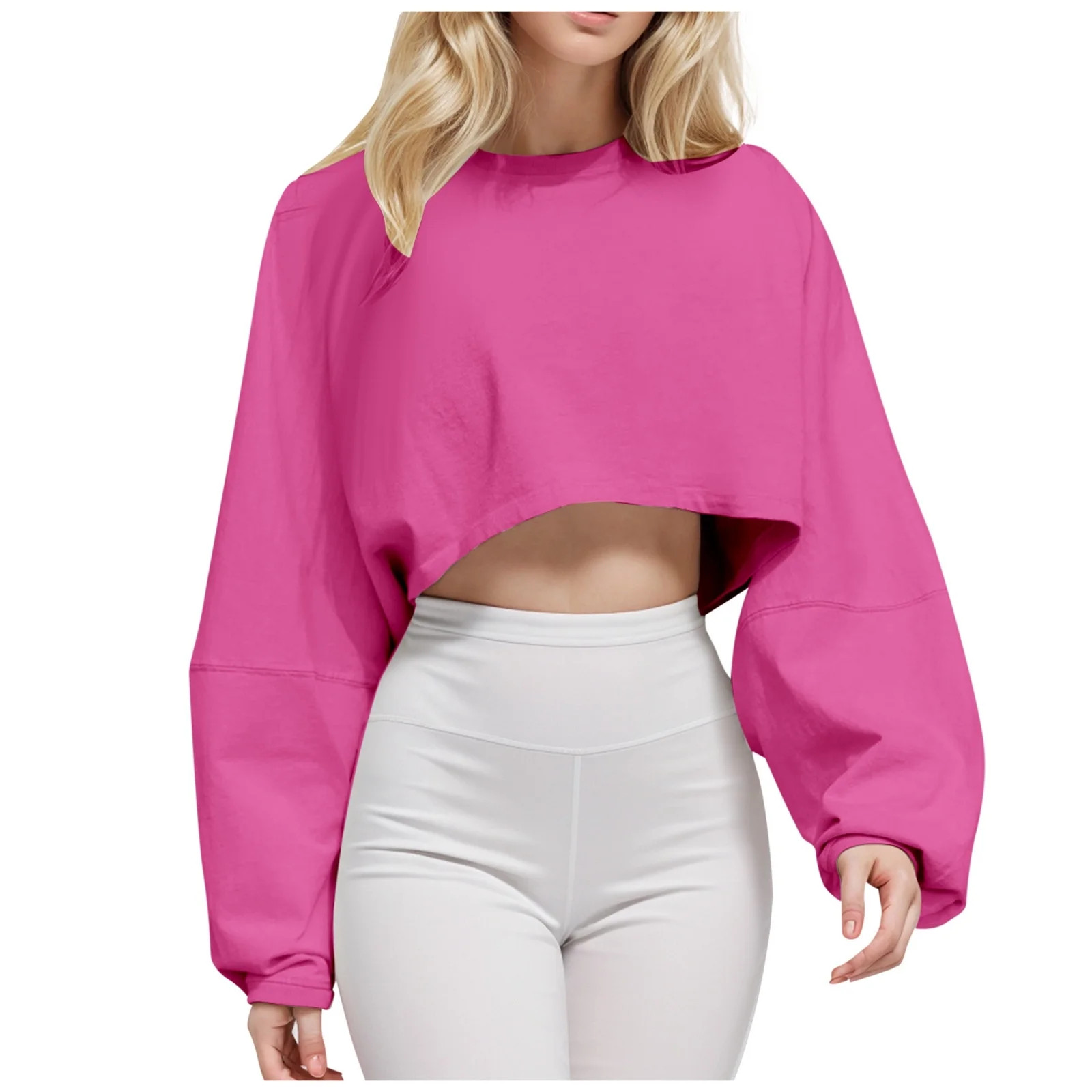 Tshirts For Women Solid Color Round Neck Long Sleeve Loose Sports Tops Pullover T-shirts Sportwea... | Walmart (US)