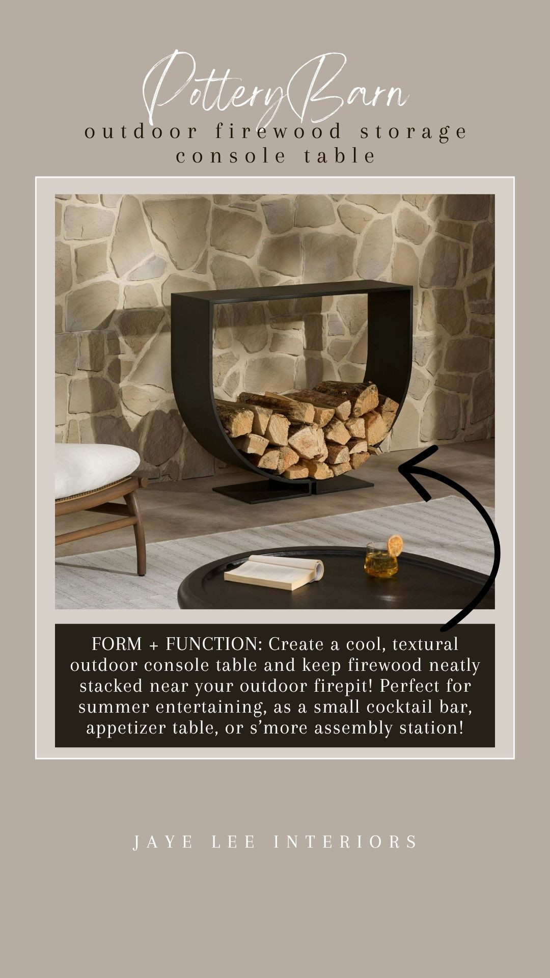 Perfect for Summer Entertaining: Love this multi-function firewood storage that would make a stunning bar or s'mores table next to your outdoor firepit! 
Outdoor furniture, patio refresh, summer parties, backyard firepit, fire log storage and display #PotteryBarn #jleeinteriors, backyard makeoever, outdoor table, outdoor storage 

 #LTKSeasonal #LTKHome