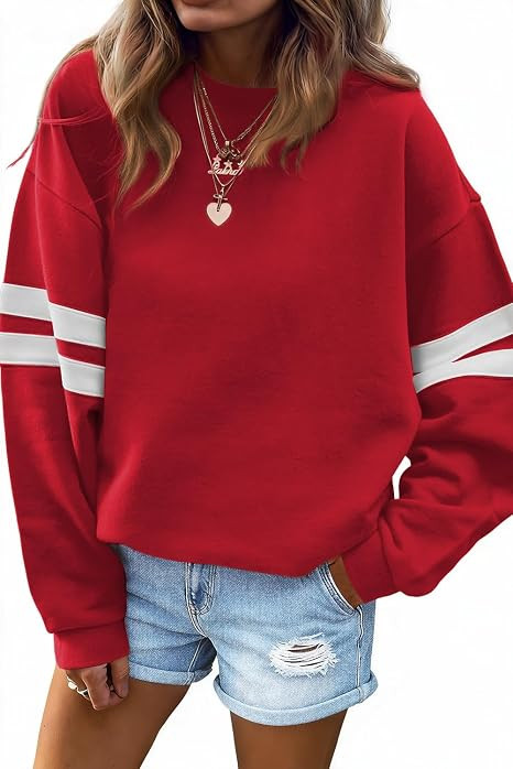 Striped Oversized Sweatshirt for Women Pullover Long Sleeve Sweatshirt Crewneck Sweat Tops 2026 F... | Amazon (US)
