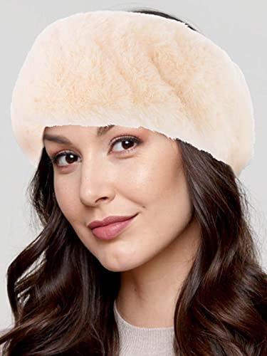 Catery Faux Fur Headband Elastic Winter Earwarmer Earmuff Hat Ski Furry Headbands Fluffy Headwarmer Furry Crown Winter Warm Elastic Hairbands Head Wraps for Women (Beige) | Amazon (US)