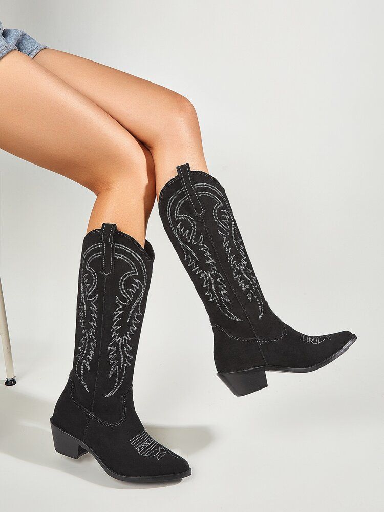 EMERY ROSE Embroidery Design Western Boots | SHEIN