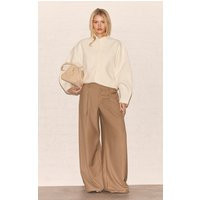 Taupe Woven Double Pleat Wide Leg Pants | PrettyLittleThing US