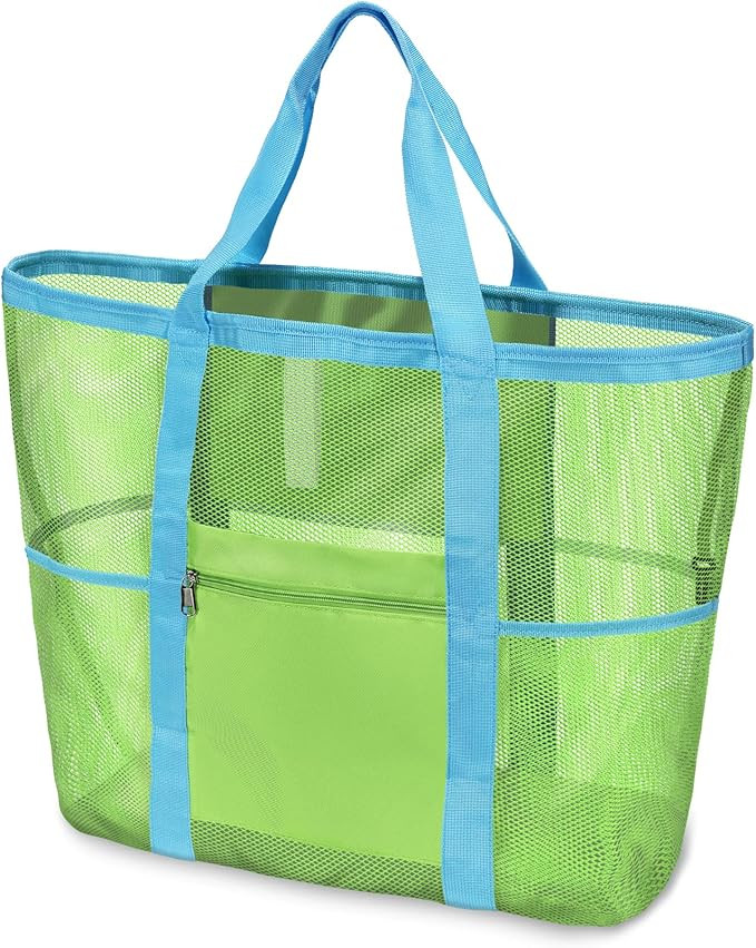 F-color Mesh Beach Bag Family - Large Tote Bag 9 Pockets for Swim Pool Toys Cruise Beach Vacation... | Amazon (US)