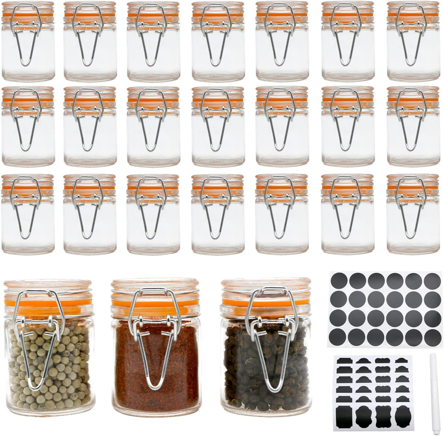 1.7 oz Mini Glass Spice Bottles, 24 Pack Small Glass Jars with Airtight Lid and Leak Proof Rubber... | Amazon (US)