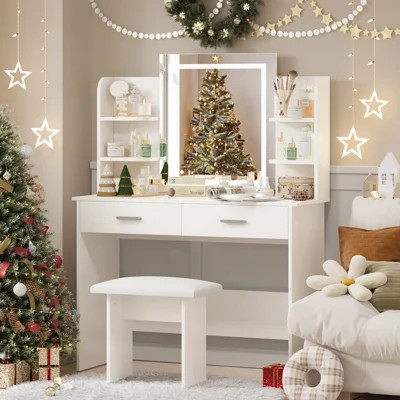 Greyden Vanity Set with LED Mirror & Stool | Wayfair North America