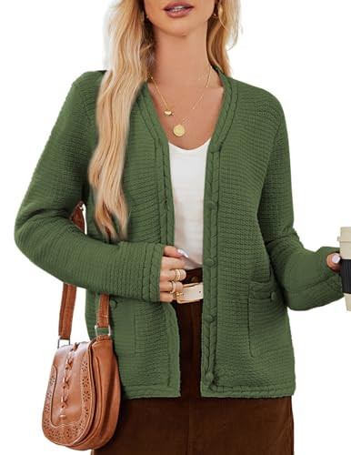 GRACE KARIN Green Cardigan Sweater for Women Christmas Cropped Cardigan Sweater LadiesTweed Cardigan Coats with Pockets(Army Green,2XL) | Amazon (US)