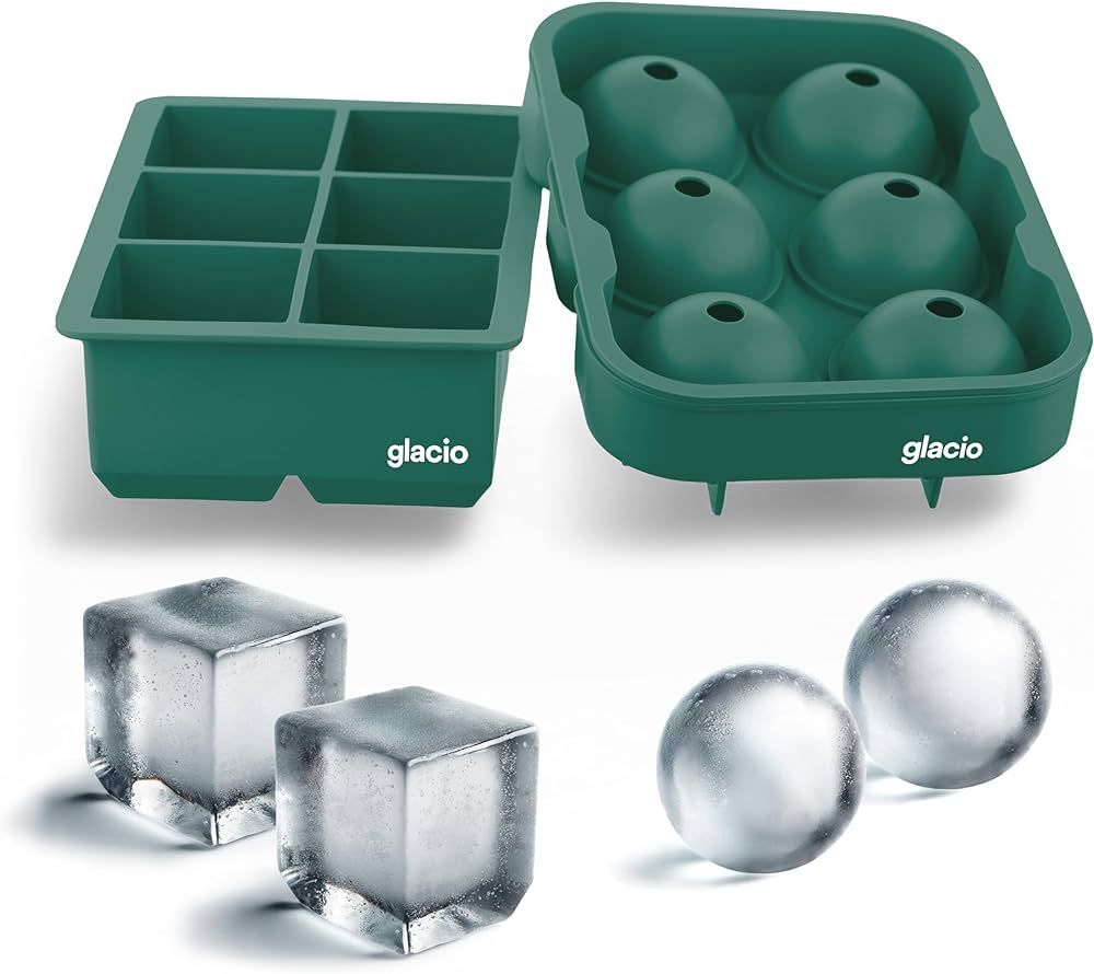 glacio Large Silicone Ice Cube Mold Combo - Durable Flexible Ice Maker for Whiskey, Cocktails - P... | Amazon (US)