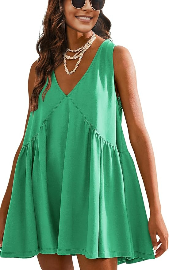 Athlisan Womens Summer Sleeveless Mini Dress Casual Loose V Neck Sundress with Pockets | Amazon (US)