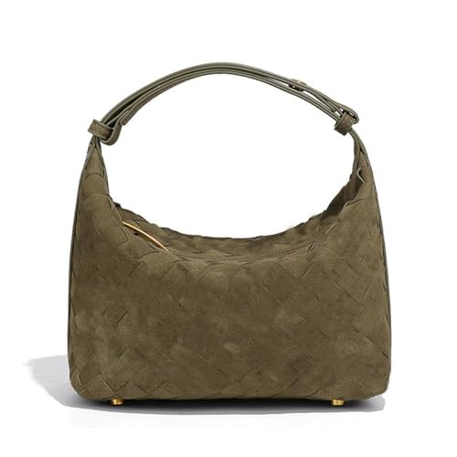 Luxurious Suede Hobo Bag - Women's Woven Leather Shoulder Bag with Spacious Interior (Olive Green) | Amazon (US)