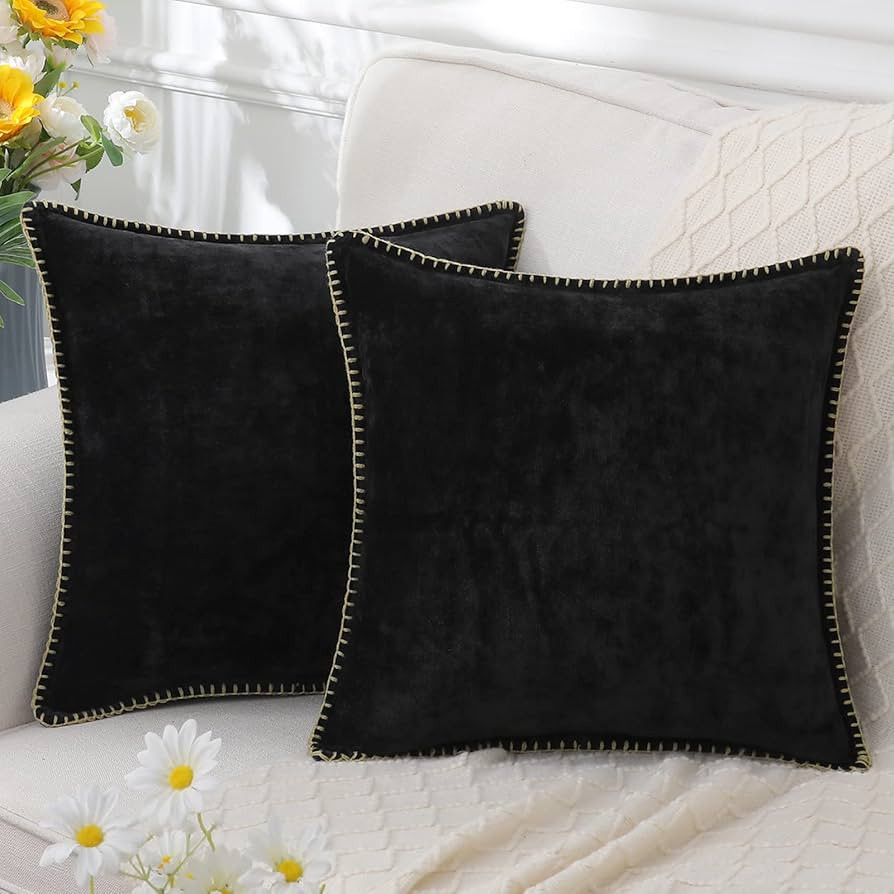 decorUhome Chenille Soft Throw Pillow Covers 16x16 Set of 2, Farmhouse Velvet Pillow Covers, Deco... | Amazon (US)