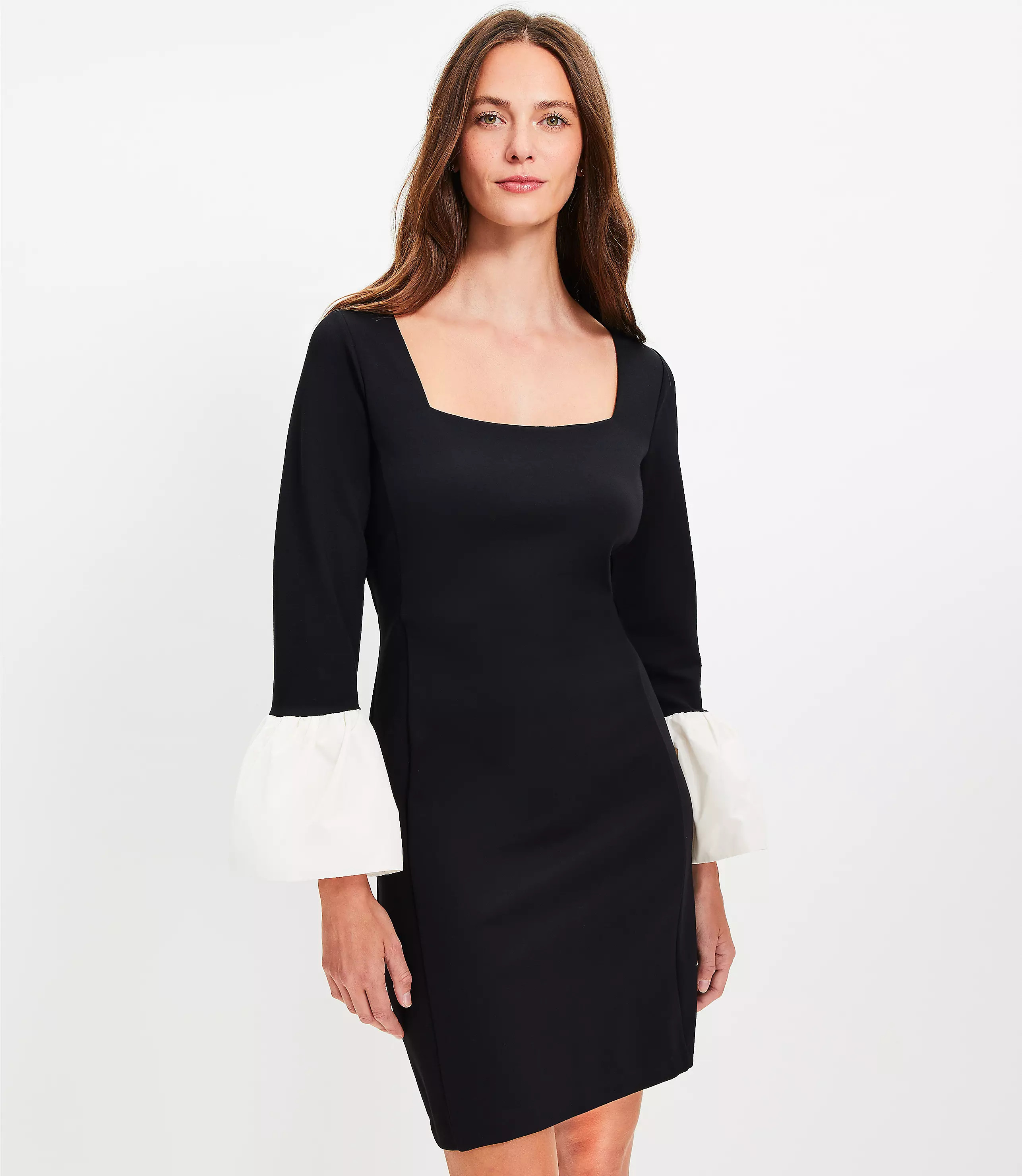 Flounce Cuff Ponte Mini Dress | LOFT