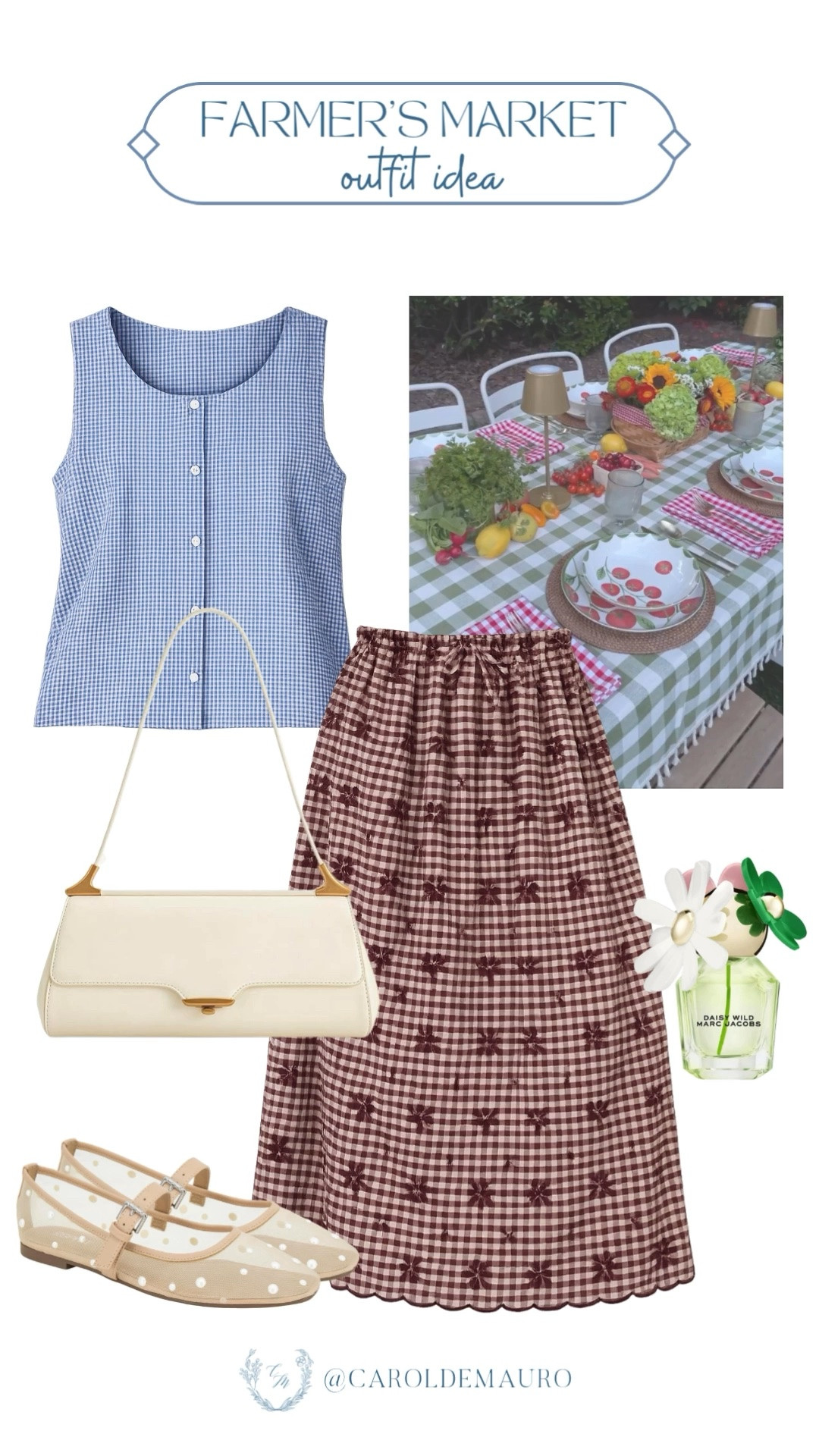 Gingham on gingham with polka dot flats is the farmer's market outfit that just makes the whole morning feel more charming.

outfit idea, summer outfit, gingham style, casual chic, summer ootd, outfit inspo, mary jane flats, midi skirt

#LTKootd #LTKPetite #LTKU