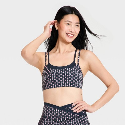 Women's Everyday Soft Light Support Layered Sports Bra - All In Motion™ Blue Scarf Print M | Target