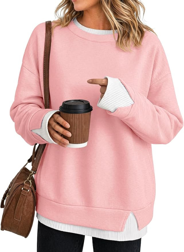 Fisoew Women Crewneck Sweatshirts Long Sleeve Loose Fit Fall Pullover Tops | Teacher Outfits, Sid... | Amazon (US)