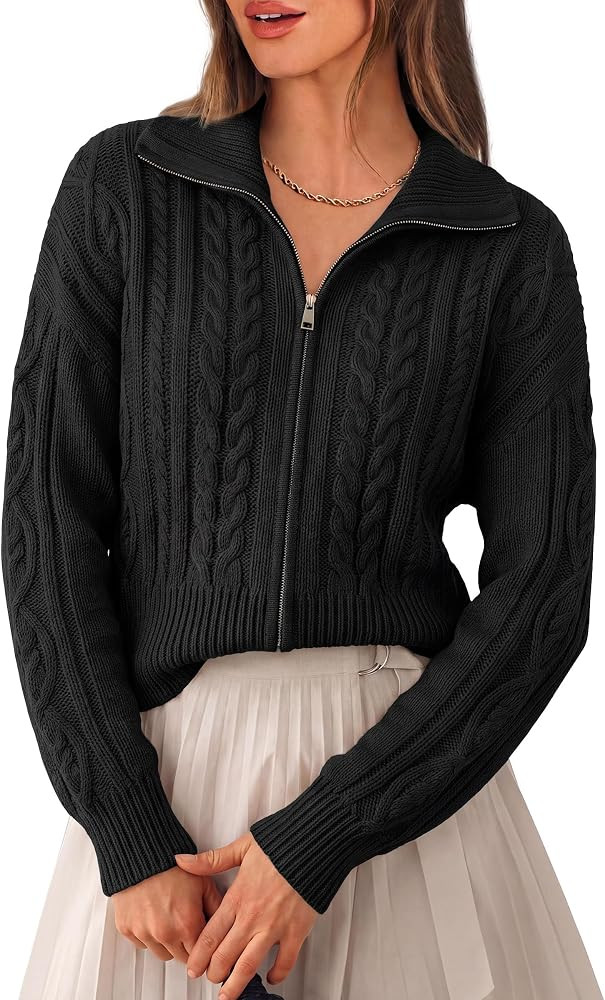 PRETTYGARDEN Women's Cable Knit Cropped Cardigan Sweaters | Amazon (US)