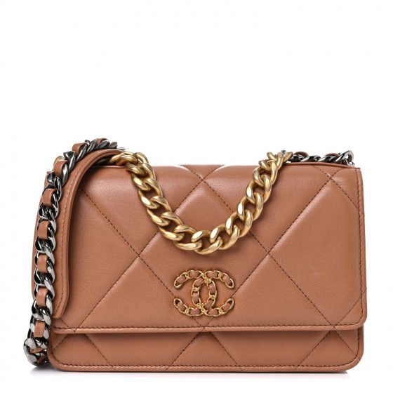 CHANEL Lambskin Quilted Chanel 19 Wallet On Chain WOC Brown | FASHIONPHILE | Fashionphile