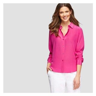Joe Fresh Women's Long Sleeve Silk Shirt, Fuchsia (Size L) | Joe Fresh (North America)