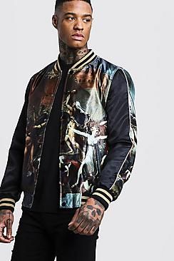 Sateen Printed Bomber with Metallic Tape | boohooMAN (US & CA)