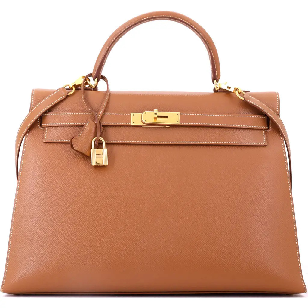 Pre-Owned Hermes Kelly Handbag Brown Courchevel with Gold Hardware 35 in Metallic Gold at Nordstrom, Size Medium | Nordstrom