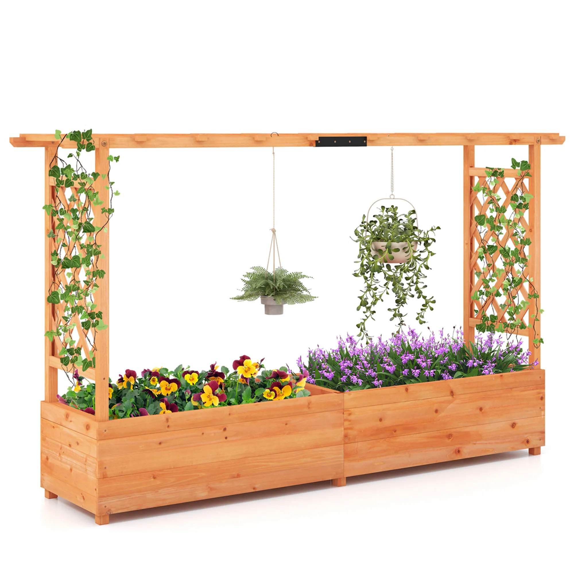Costway 1 PCS Raised Garden Bed with Trellis Hanging Roof Planter Box Drainage Holes for Patio one_size | CSHY006025 | Lowe's